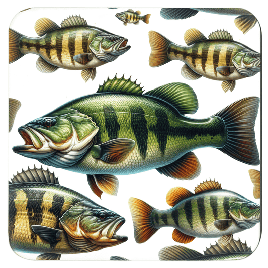 Largemouth Bass design on fishing coasters, set of 6, perfect for cool table coasters and fish drink coasters enthusiasts.