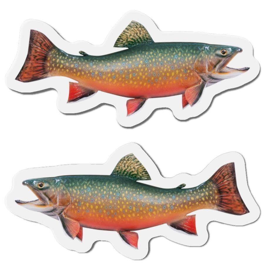 Brook Trout fish-shaped magnets, left and right-facing designs, perfect for fishing fans or nature lovers adding flair to magnetic surfaces.