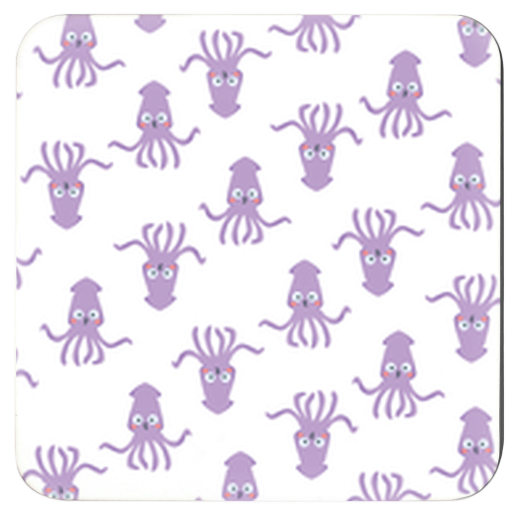 Cute purple octopus design on a novelty drink coaster, part of a six-pack colorful coasters for drinks set.