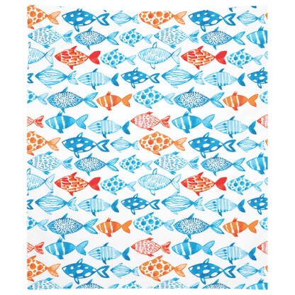 Colorful fish wall tapestry with vibrant blue and orange fish pattern, perfect fish decor for adding style to any room.