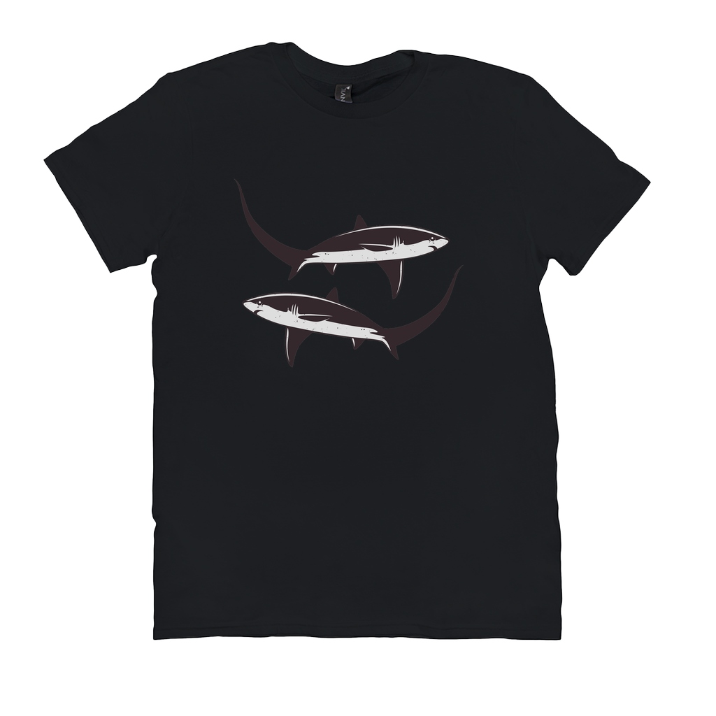 Thresher Shark T-Shirt in abyssal black with striking design featuring the fish's distinct elongated tail, perfect for fishing and angling enthusiasts.