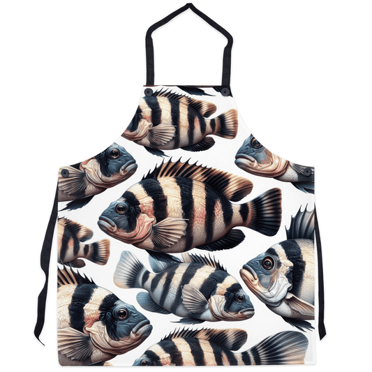 Sheepshead Snapper apron with colorful fish print, perfect for marine life lovers and fishermen.