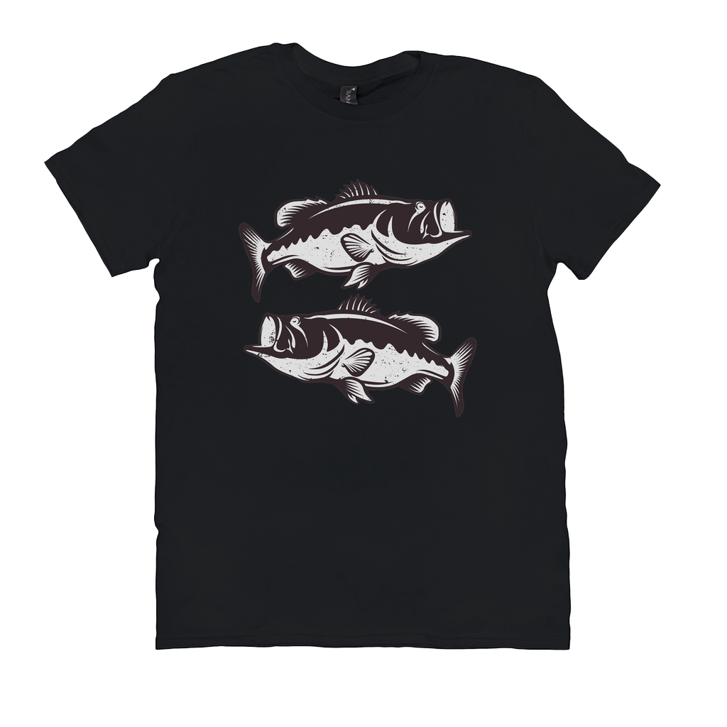 Black Largemouth Bass T-Shirt with dynamic fish design, perfect for fishing and angling enthusiasts