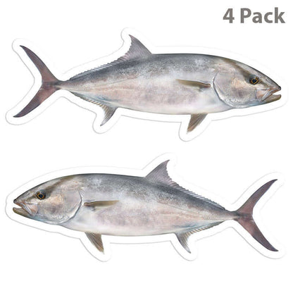 Amberjack fish sticker 4 pack, high-resolution decals for cars or trucks, perfect for fishing enthusiasts.