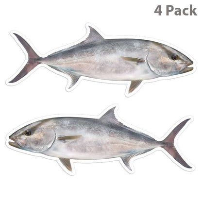 Two realistic amberjack fish decals, 14-inch pack of 4, perfect fish stickers for cars, boats, or laptops.