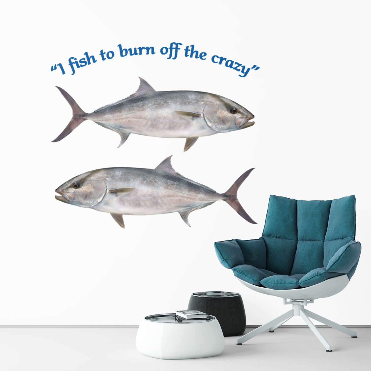 Amberjack customizable text fishing Wall Decals - On an office wall.