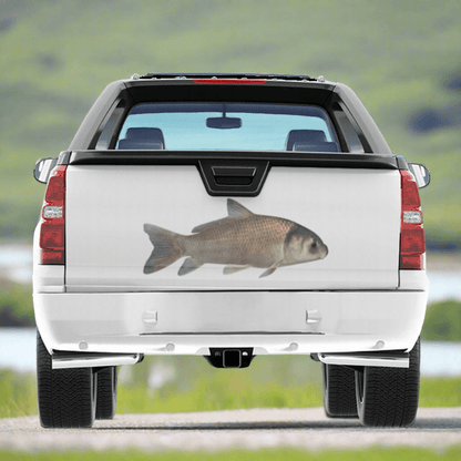 Black Buffalo large decal on a white truck near a river.