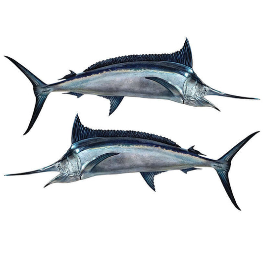 Black Marlin wall decals, 40"-70", fully customizable with text options, perfect fish decor for enthusiasts.