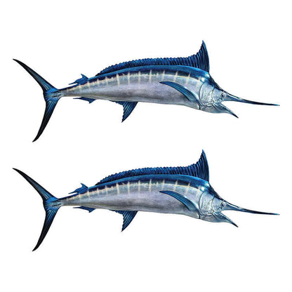 Blue Marlin fish wall decals in removable, non-damaging design for fish enthusiasts. Ideal for bedrooms and customizable with text.