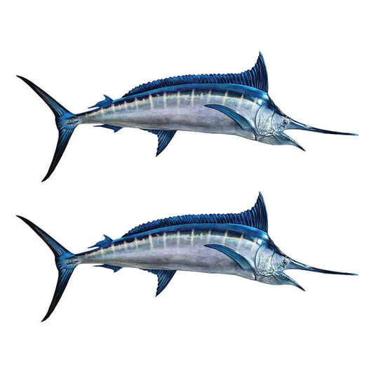 Blue Marlin fish wall decals, custom sizes 40"-70", removable large fish wall decor, add text options up to 10 lines, left and right facing.