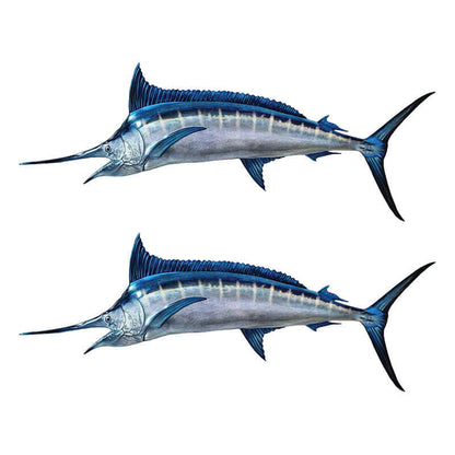 Blue Marlin fish wall decals in left and right facing, customizable sizes 40"-70"