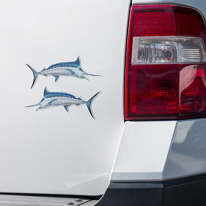 Blue Marlin stickers on a truck.