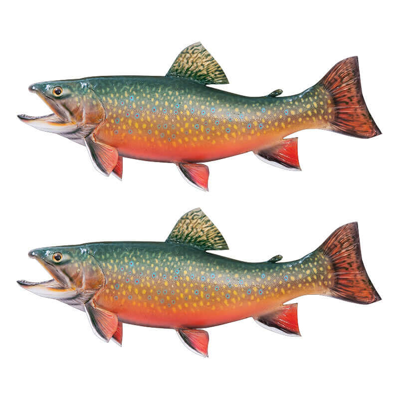 Two colorful brook trout fish wall decals, one facing left and one facing right, on a white background.