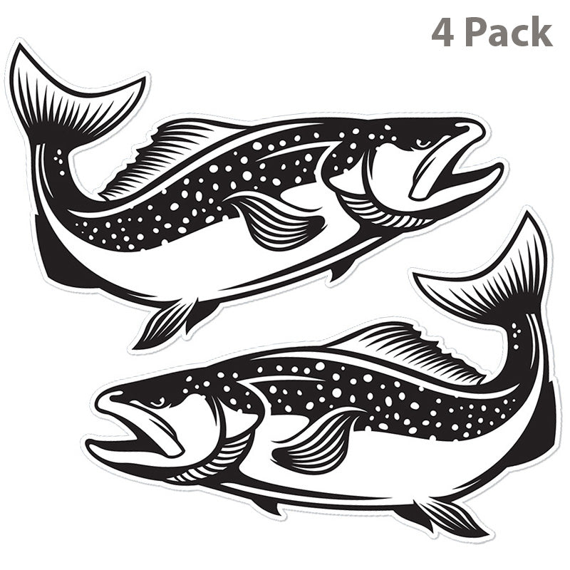 Brown Trout 14 inch stickers, black and white, 4 pack.