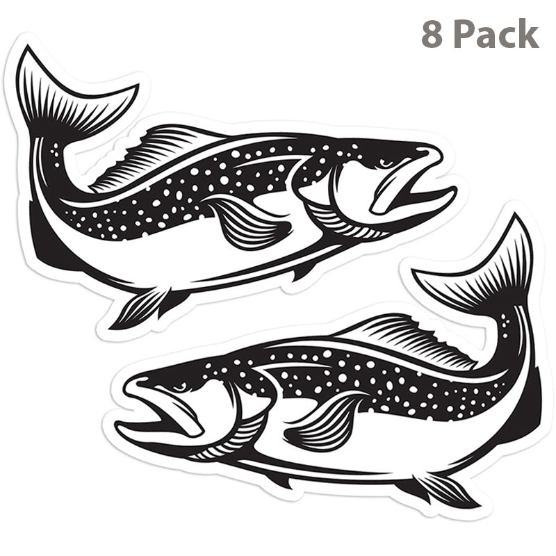 Brown Trout 5 inch stickers, black and white, 8 pack.