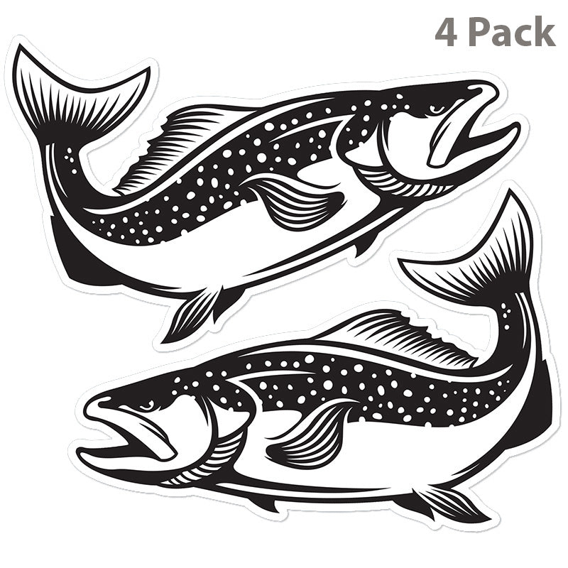 Brown Trout 8 inch stickers, black and white, 4 pack.