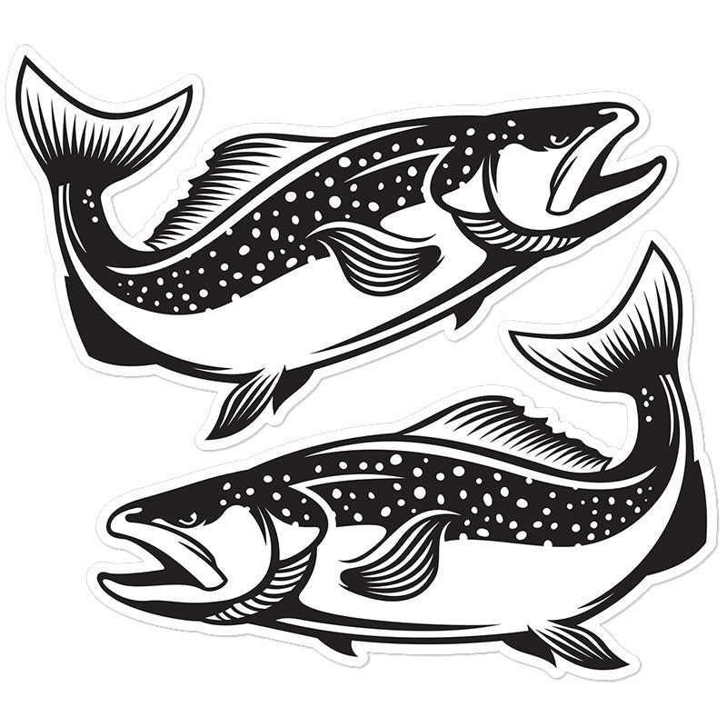Brown Trout 8 inch stickers, black and white, 2 pack.