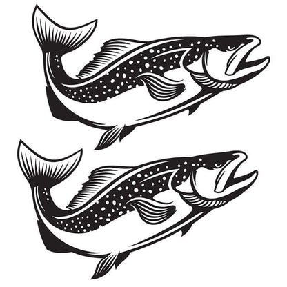 Brown Trout fish wall decals, fully customizable sizes from 40" to 70". Perfect for fishing enthusiasts, these decals offer add-on text options.