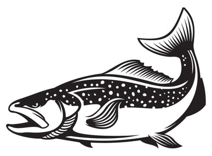 Black and white Brown Trout wall decal, fully customizable from 40"-70", perfect fish wall decals for bedrooms, add up to 10 text lines.