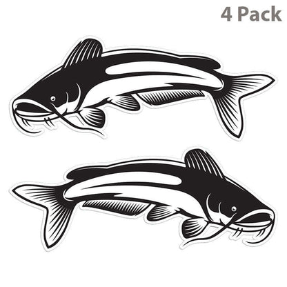 4 pack of high-resolution catfish fishing decals for cars or trucks, weather-resistant and perfect for outdoor use.