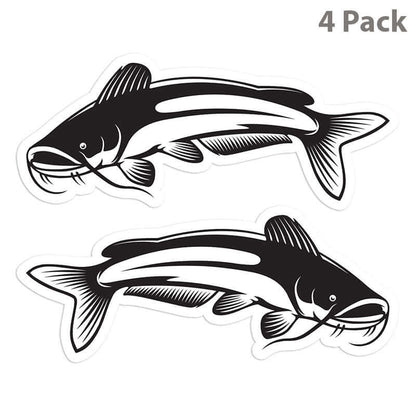 4 pack of vivid catfish fishing decals for trucks, left and right facing, durable and weather resistant.