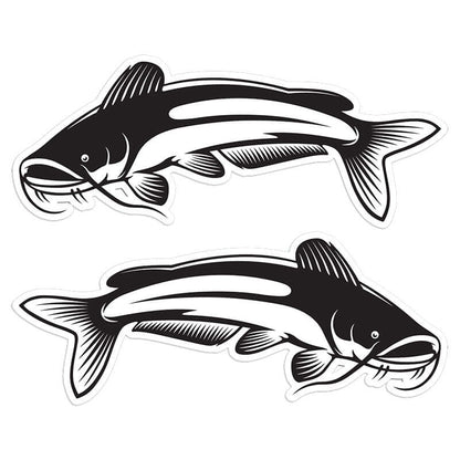 Catfish fishing window decals in black and white, left and right facing design, high resolution and vivid, perfect for cars or boats.