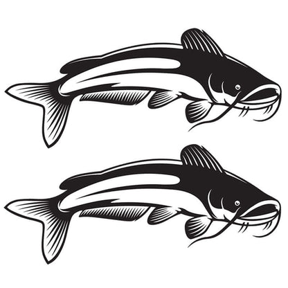 Customizable catfish wall decals in black and white; perfect large fish wall decor with options from 40" to 70" and up to 10 text lines.