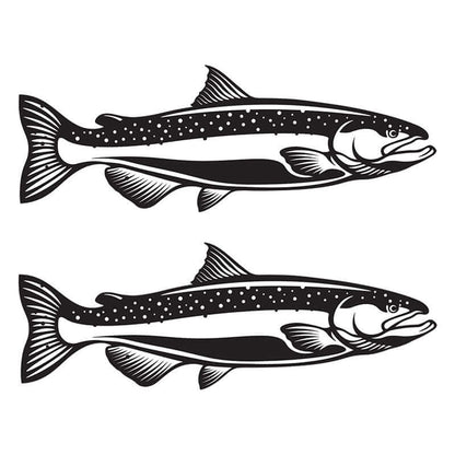 Chinook salmon fish wall decals in black and white, 40"-70". Suitable for fishing enthusiasts, customizable wall stickers.