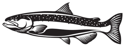 Chinook Salmon fish wall decal in black and white, perfect for fishing enthusiasts and home decor.