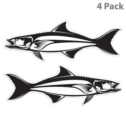 4 pack of weather resistant cobia fish stickers, left and right facing, perfect for car, boat, or laptop.