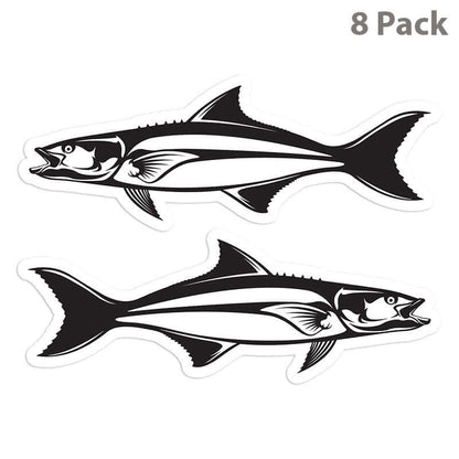 Cobia fish stickers in black and white, 8 pack, perfect for cars and trucks.