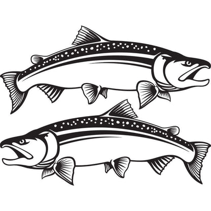 Customizable Coho Salmon fish wall decals in black and white, 40-70 inches, add text, perfect for large fish wall decor.