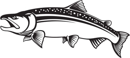 Coho Salmon wall sticker, fully customizable from 40" to 70", perfect for fishing enthusiasts. Add text up to 10 lines.