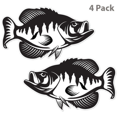 Crappie stickers, black and white, 14 inch, 4 pack.