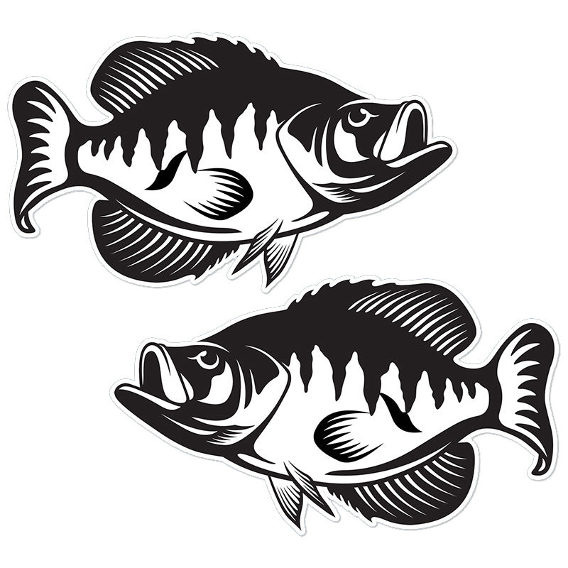 Crappie stickers, black and white, 14 inch, 2 pack.