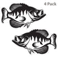Crappie stickers, black and white, 8 inch, 4 pack.