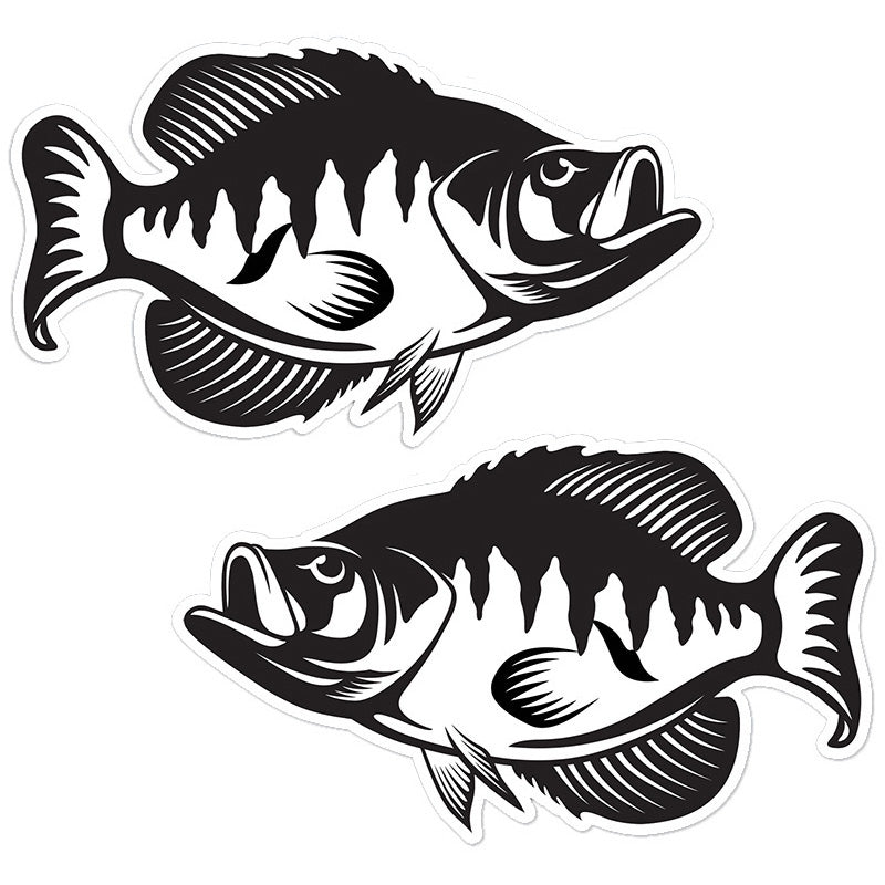 Crappie stickers, black and white, 8 inch, 2 pack.