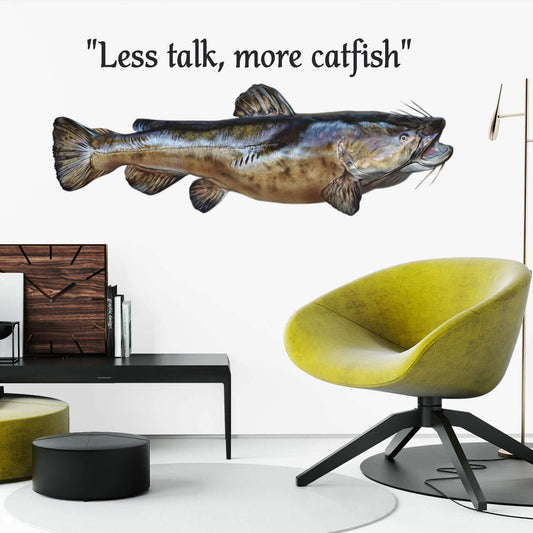 Flathead Catfish Large Wall Decal on a living room wall.