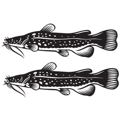 Black Flathead Catfish vinyl decals for boats and cars, weatherproof fishing stickers with left and right-facing designs