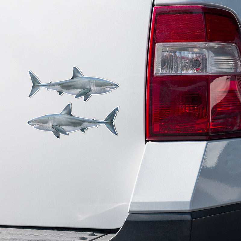 Great White Shark stickers on a truck.