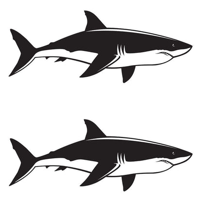 Great white shark fish wall decals, 40"-70" in black and white customizable options for home decor