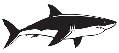 Great white shark fish wall decals in black and white for bedroom decor.