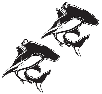 Hammerhead Shark decals in black, perfect fishing stickers for cars or boats, made from marine-grade vinyl and weatherproof.