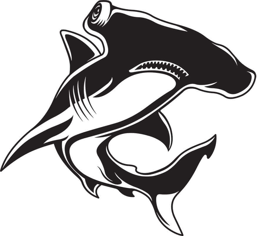 Hammerhead shark wall decal in black and white, perfect for fish wall decals lovers.