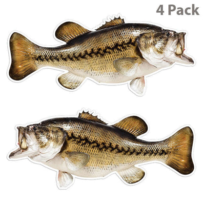 4-pack largemouth bass fishing decals, perfect cool fishing stickers for cars or boats, 8 and 14 inch sizes available.