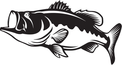 Largemouth Bass decal in black vinyl for cars and boats, ideal fishing stickers for outdoor enthusiasts.