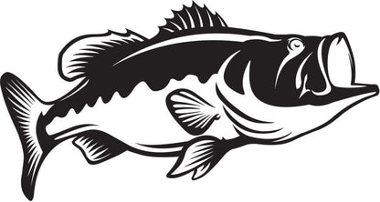 Largemouth Bass fish vinyl decal, perfect fishing sticker for cars, trucks, or boats, in black or white, weatherproof design.