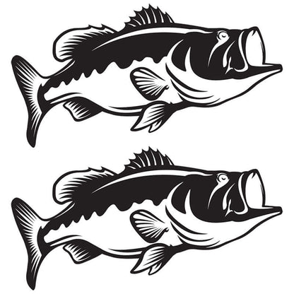 Largemouth Bass decals for cars, featuring black vinyl fish stickers in left and right facing designs.