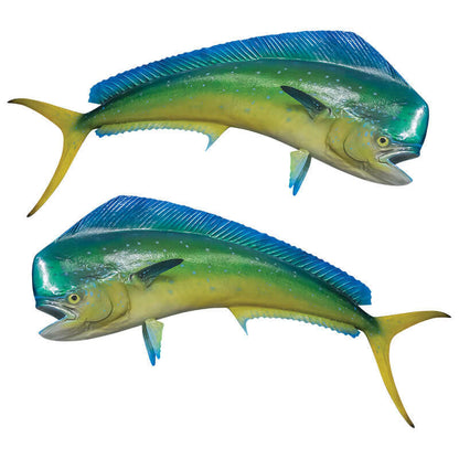 Customizable Mahi Mahi fish wall decals from 40"-70" with text options, perfect for fishing enthusiasts.