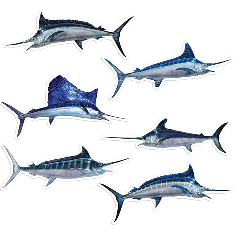 Marlin stickers 5 inch, 12 pack.